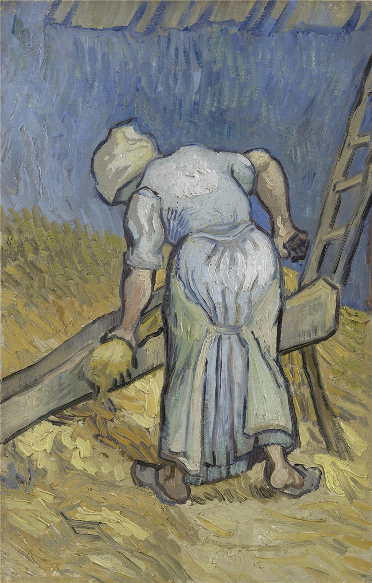 Peasant Woman Cutting Straw After Millet